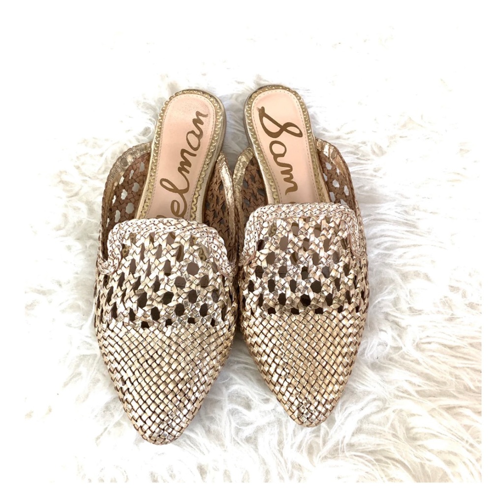 Sam Edelman Clara gold woven mules